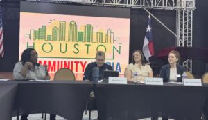 Houston disaster preparedness briefing featuring Brian Murray, Brooke Campbell and Kara Cook-Schultz discussing hurricane preparedness and community resilience.
